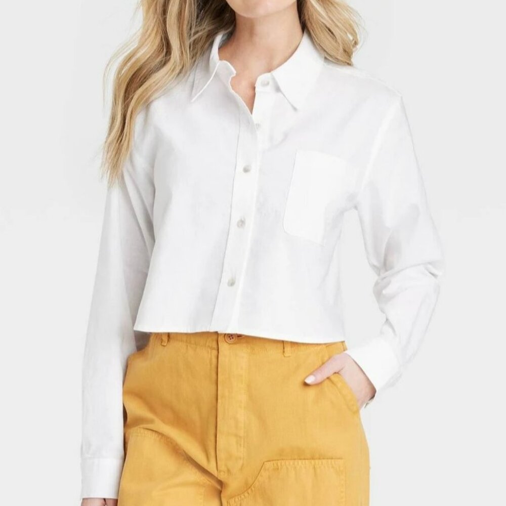 Universal Thread Cropped Cotton Linen Button Up XS Boxy 90s inspired Classic